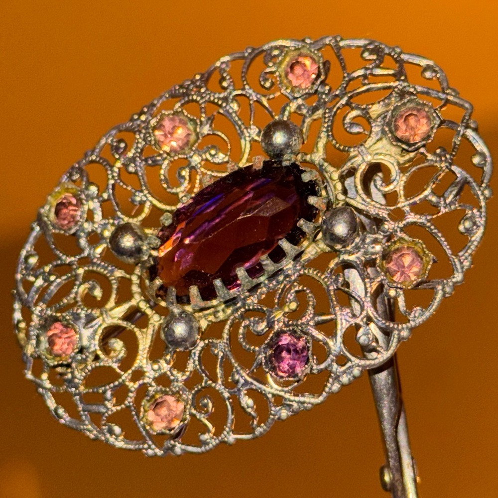 Vintage Victorian Silver Glass Amethyst Antique Brooch - Picture 6 of 16